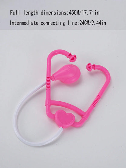 4pcs Doctor Role Play Costume Set In Pink(Long Sleeve Nurse Uniform+Stethoscope+Injection Syringe+Blood Pressure Monitor), Toys For Little Girls Age 3-6