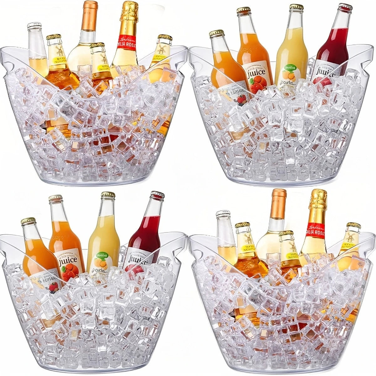4PCS Large Ice Buckets, 8000ML/272oz Capacity, Transparent Acrylic Beverage Cooler Plastic Ice Drink Bucket, Champagne Bottle Ice Bucket, Wine Cooler Bucket, Party BBQ Picnic Home Bar Beverage Bucket