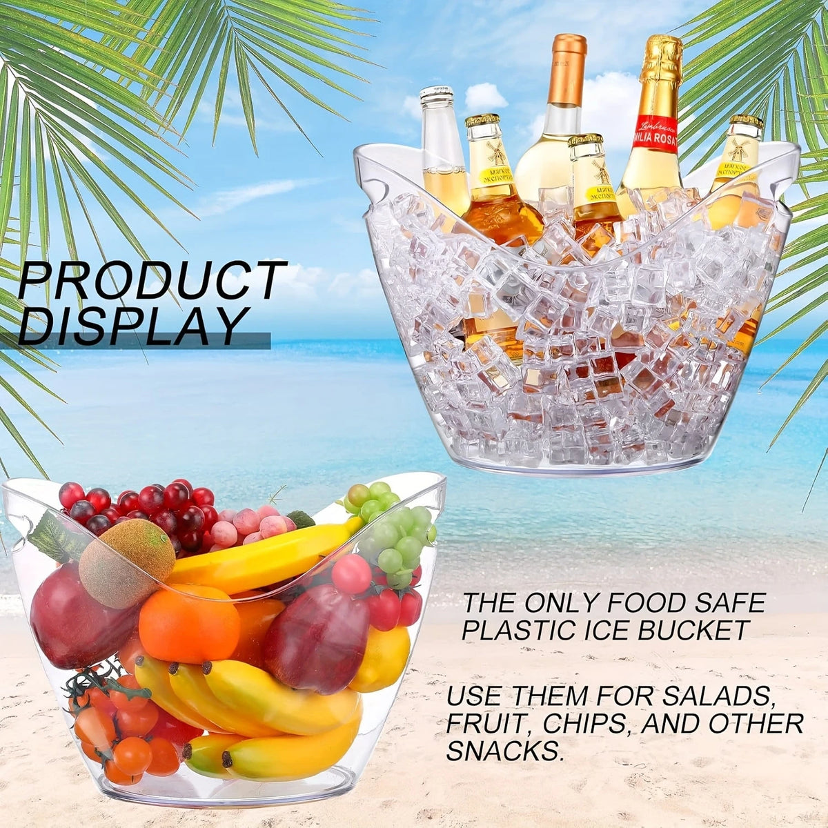 4PCS Large Ice Buckets, 8000ML/272oz Capacity, Transparent Acrylic Beverage Cooler Plastic Ice Drink Bucket, Champagne Bottle Ice Bucket, Wine Cooler Bucket, Party BBQ Picnic Home Bar Beverage Bucket