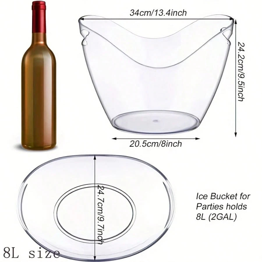 4PCS Large Ice Buckets, 8000ML/272oz Capacity, Transparent Acrylic Beverage Cooler Plastic Ice Drink Bucket, Champagne Bottle Ice Bucket, Wine Cooler Bucket, Party BBQ Picnic Home Bar Beverage Bucket