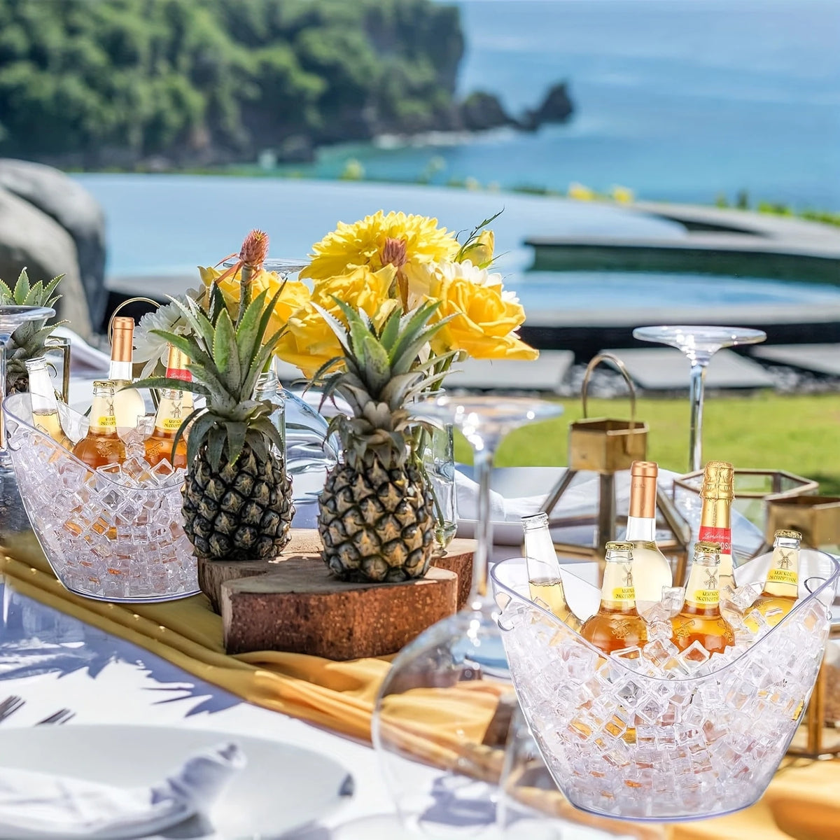 4PCS Large Ice Buckets, 8000ML/272oz Capacity, Transparent Acrylic Beverage Cooler Plastic Ice Drink Bucket, Champagne Bottle Ice Bucket, Wine Cooler Bucket, Party BBQ Picnic Home Bar Beverage Bucket