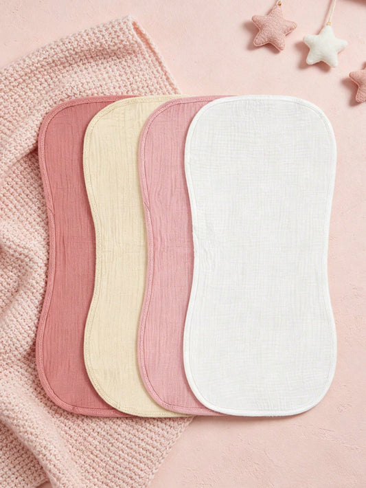 4pcs/Set Newborn Baby Burp Cloths, Soft Absorbent Plain & Pink Color Bibs, Essential Daily Necessities For All Seasons