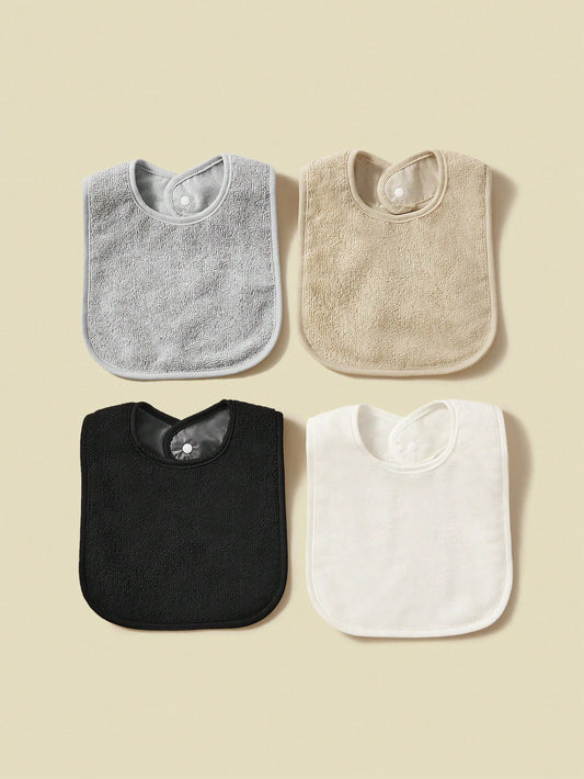 4pcs Soft And Absorbent Solid Color Button Closure Unisex Baby Bibs