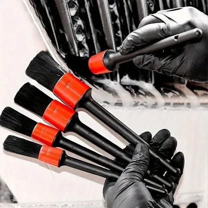 5 Pcs Car Detailing Brush Set- Black & Red, Ideal For Dashboard, Air Vents, Wheels, & More- Durable Plastic Handle For Efficient Cleaning Without Electricity For Car & Truck Detailing Tool Set, Car