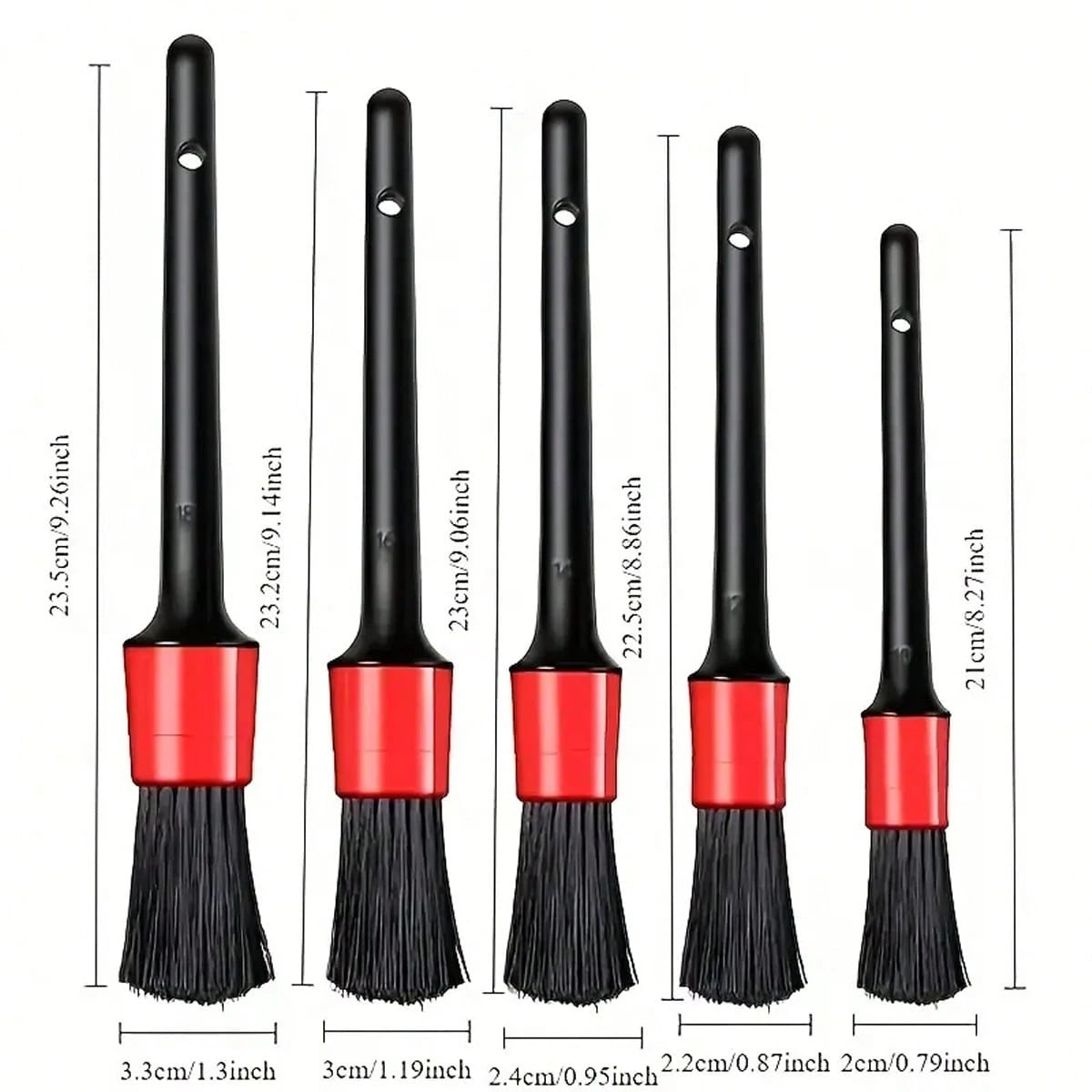 5 Pcs Car Detailing Brush Set- Black & Red, Ideal For Dashboard, Air Vents, Wheels, & More- Durable Plastic Handle For Efficient Cleaning Without Electricity For Car & Truck Detailing Tool Set, Car