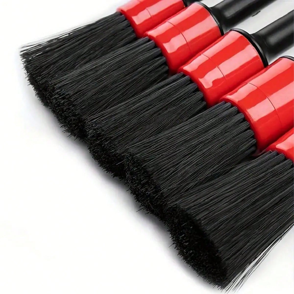 5 Pcs Car Detailing Brush Set- Black & Red, Ideal For Dashboard, Air Vents, Wheels, & More- Durable Plastic Handle For Efficient Cleaning Without Electricity For Car & Truck Detailing Tool Set, Car