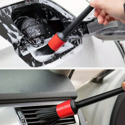 5 Pcs Car Detailing Brush Set- Black & Red, Ideal For Dashboard, Air Vents, Wheels, & More- Durable Plastic Handle For Efficient Cleaning Without Electricity For Car & Truck Detailing Tool Set, Car