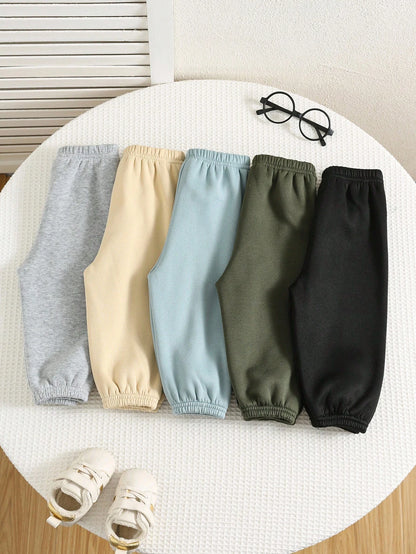 5 Pieces Young Boy Leisure College Comfortable Fashion Simple Practical All-Match With Decoration Soft Comfortable Thick Sweatpants Suitable For Family Matching Birthday Party Suitable For Daily