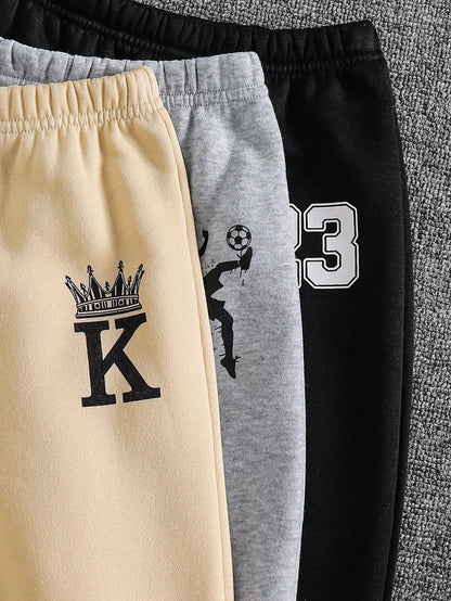 5 Pieces Young Boy Leisure College Comfortable Fashion Simple Practical All-Match With Decoration Soft Comfortable Thick Sweatpants Suitable For Family Matching Birthday Party Suitable For Daily