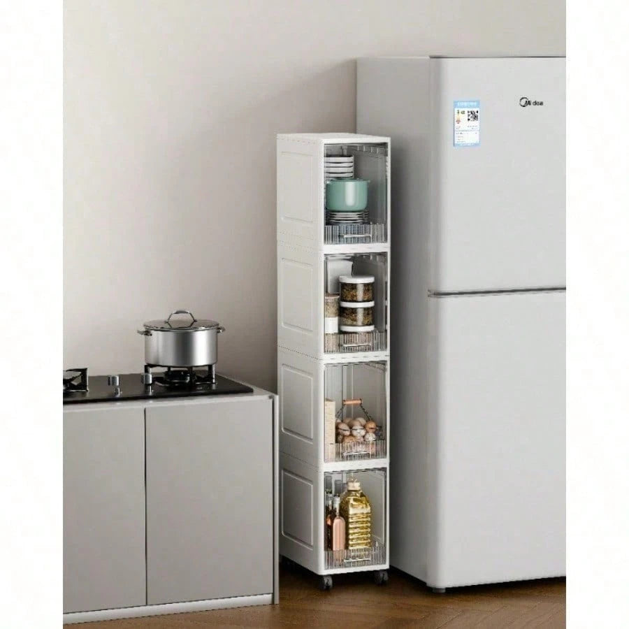 5-Tier Storage Cabinet-Equipped With Smooth-Gliding Wheels, Waterproof & Dustproof, Freestanding Narrow-Gap Storage Rack; Suitable For Bathrooms, Bedrooms, Living Rooms, And Laundry Rooms; Easy Assemb