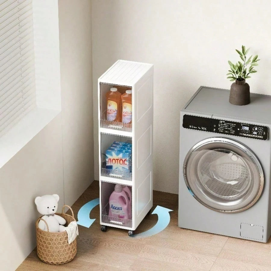 5-Tier Storage Cabinet-Equipped With Smooth-Gliding Wheels, Waterproof & Dustproof, Freestanding Narrow-Gap Storage Rack; Suitable For Bathrooms, Bedrooms, Living Rooms, And Laundry Rooms; Easy Assemb