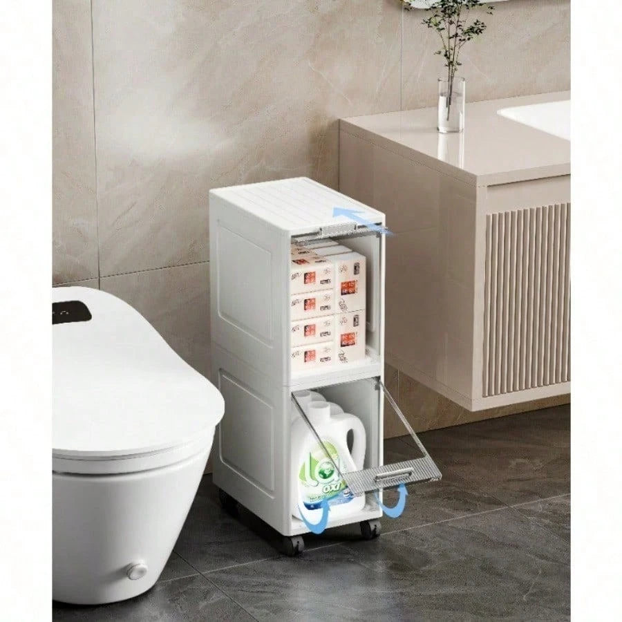 5-Tier Storage Cabinet-Equipped With Smooth-Gliding Wheels, Waterproof & Dustproof, Freestanding Narrow-Gap Storage Rack; Suitable For Bathrooms, Bedrooms, Living Rooms, And Laundry Rooms; Easy Assemb