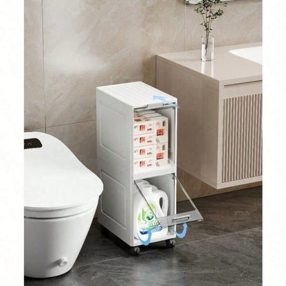5-Tier Storage Cabinet-Equipped With Smooth-Gliding Wheels, Waterproof & Dustproof, Freestanding Narrow-Gap Storage Rack; Suitable For Bathrooms, Bedrooms, Living Rooms, And Laundry Rooms; Easy Assemb