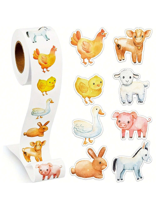 500pcs Farm Animal & Dinosaur Sticker Roll, New Gift Decoration Labels Reward Stickers Stationery, Suitable For Gift Packaging, Greeting Cards And Envelopes Decoration, DIY Crafts