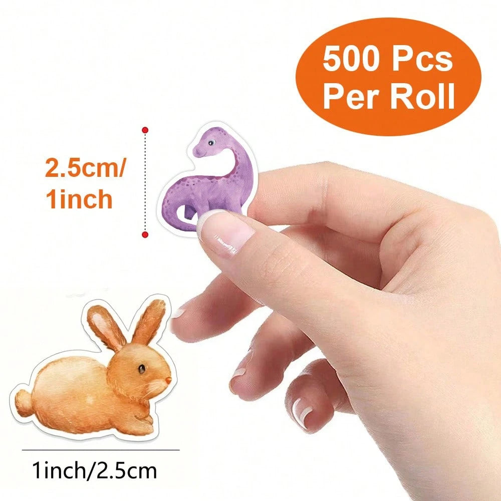 500pcs Farm Animal & Dinosaur Sticker Roll, New Gift Decoration Labels Reward Stickers Stationery, Suitable For Gift Packaging, Greeting Cards And Envelopes Decoration, DIY Crafts