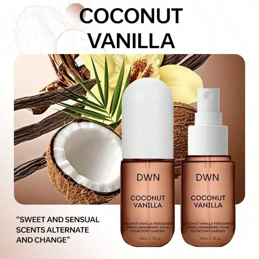 50ml ADMD Coconut Vanilla Fragrance Room Spray, Car Air Freshener- Emits Scents Of Coconut, Rose And Vanilla. Long-Lasting Fragrance, Portable Packaging Design For Easy Carrying. Suitable For Bedroom