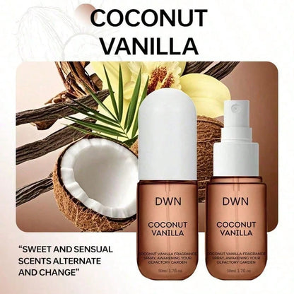 50ml ADMD Coconut Vanilla Fragrance Room Spray, Car Air Freshener- Emits Scents Of Coconut, Rose And Vanilla. Long-Lasting Fragrance, Portable Packaging Design For Easy Carrying. Suitable For Bedroom