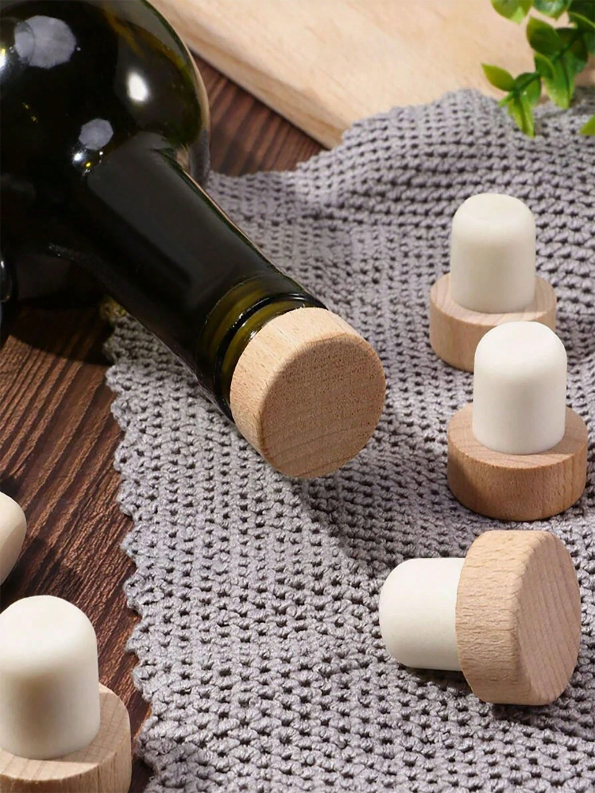 5pcs/10pcs Beech Wood T-Shape Cork Bottle Stoppers, Airtight Seal Caps, For Kitchen, Bar Tools & Beverage Preservation, Bottle Decoration, Home Decoration, Christmas Gift, Cup Accessories, Gifts For F