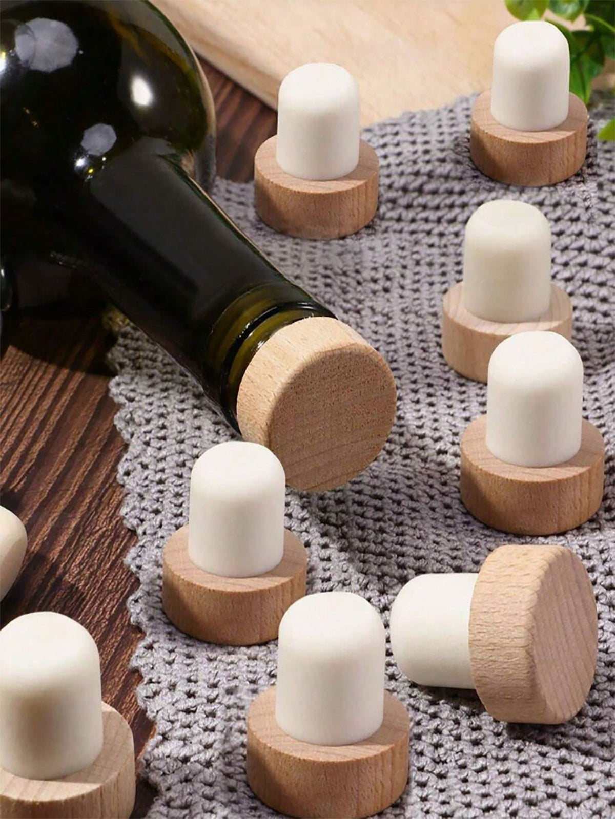 5pcs/10pcs Beech Wood T-Shape Cork Bottle Stoppers, Airtight Seal Caps, For Kitchen, Bar Tools & Beverage Preservation, Bottle Decoration, Home Decoration, Christmas Gift, Cup Accessories, Gifts For F