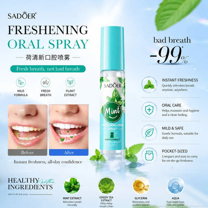 5pcs SADOER Mint Extract Freshing Oral Spray- Pocket-Sized Mouth Freshener Mist For Oral Hygiene, Long-Lasting Bad Breath Eliminator, On-The-Go Portable Dental Care Spray, 18ml