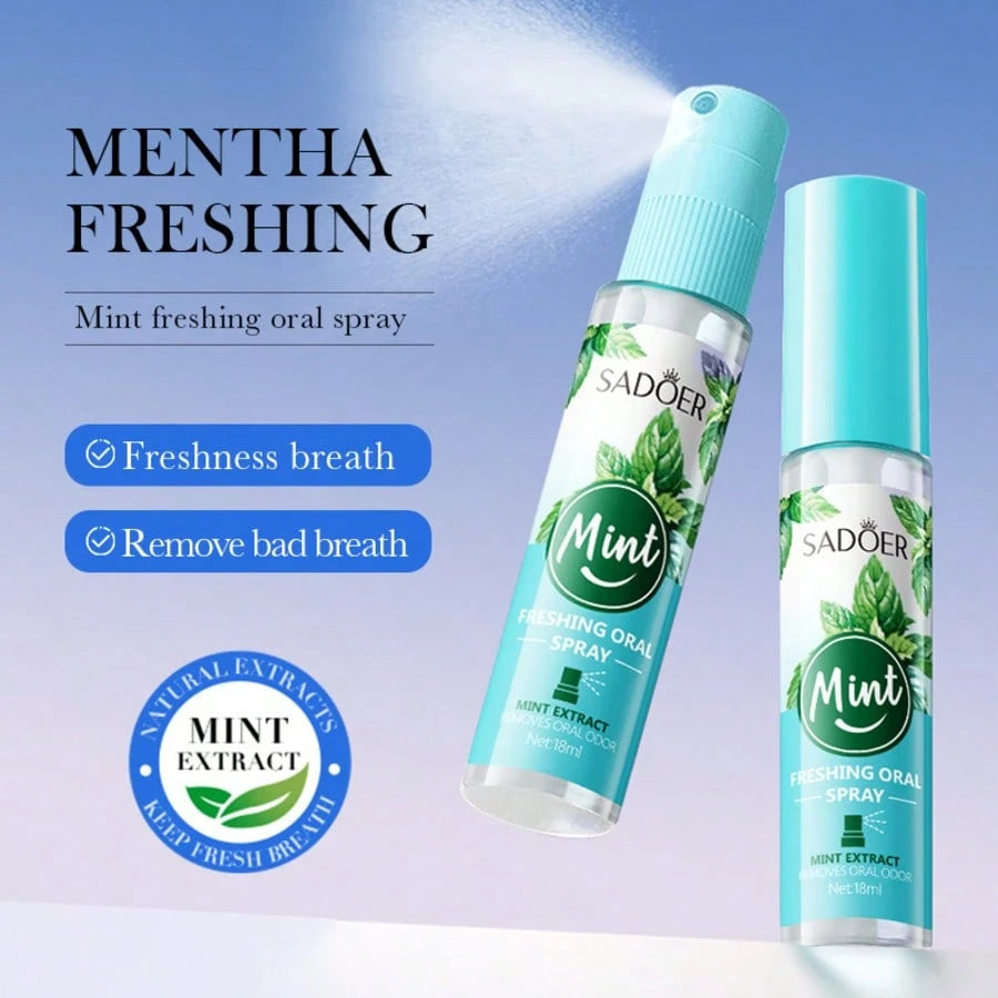 5pcs SADOER Mint Extract Freshing Oral Spray- Pocket-Sized Mouth Freshener Mist For Oral Hygiene, Long-Lasting Bad Breath Eliminator, On-The-Go Portable Dental Care Spray, 18ml