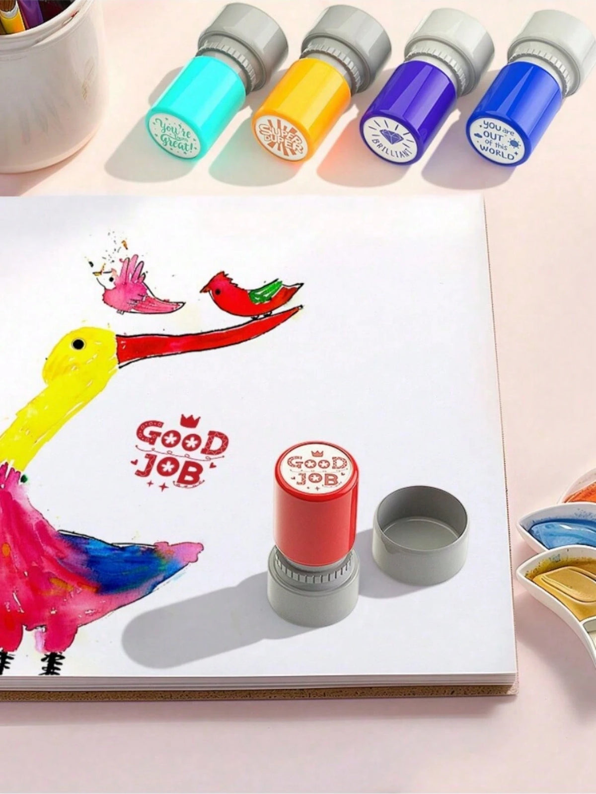 5pcs/Set Teacher Comment Stamps Automatic Ink Pad Stamp, Comment Sensitive Stamp, Education Behavior Stamp, Encouragement Seal, Parent Signature Stamp With 5 Colors,Back To School,School Supplies