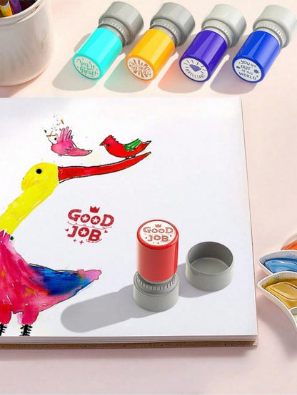5pcs/Set Teacher Comment Stamps Automatic Ink Pad Stamp, Comment Sensitive Stamp, Education Behavior Stamp, Encouragement Seal, Parent Signature Stamp With 5 Colors,Back To School,School Supplies