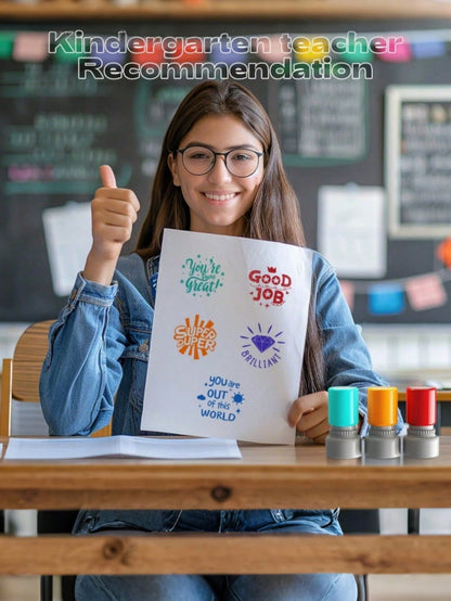 5pcs/Set Teacher Comment Stamps Automatic Ink Pad Stamp, Comment Sensitive Stamp, Education Behavior Stamp, Encouragement Seal, Parent Signature Stamp With 5 Colors,Back To School,School Supplies