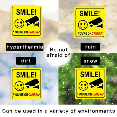 5pcs Smile Camera Symbol Signs, Indoor Outdoor CCTV Video Surveillance Signs, 3.9 Inch, Home Business Driveway Alarm CCTV Security Camera Signs (No Power Required)