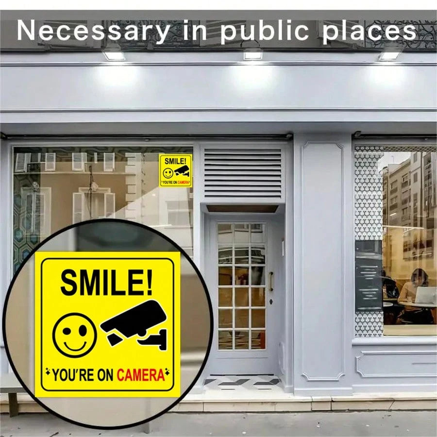 5pcs Smile Camera Symbol Signs, Indoor Outdoor CCTV Video Surveillance Signs, 3.9 Inch, Home Business Driveway Alarm CCTV Security Camera Signs (No Power Required)