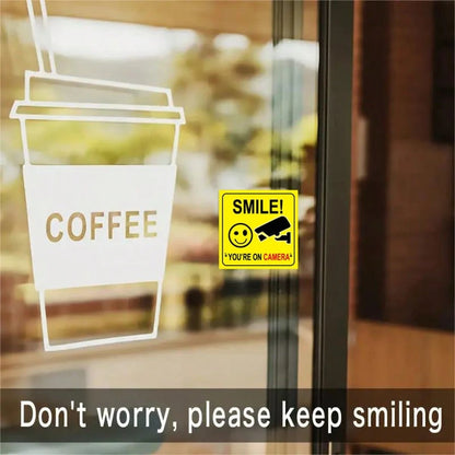 5pcs Smile Camera Symbol Signs, Indoor Outdoor CCTV Video Surveillance Signs, 3.9 Inch, Home Business Driveway Alarm CCTV Security Camera Signs (No Power Required)