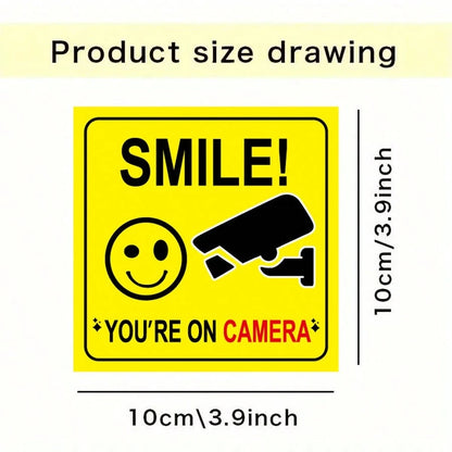 5pcs Smile Camera Symbol Signs, Indoor Outdoor CCTV Video Surveillance Signs, 3.9 Inch, Home Business Driveway Alarm CCTV Security Camera Signs (No Power Required)