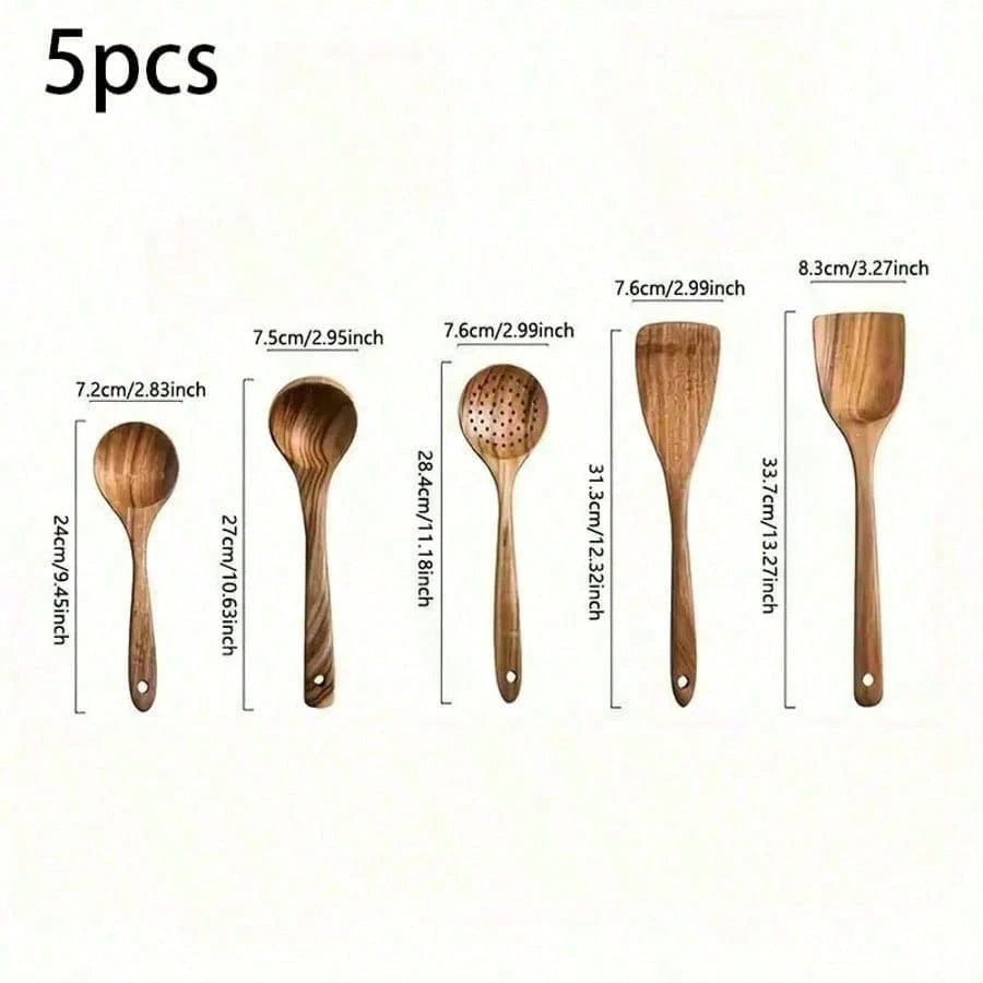 5pcs Wooden Spoons, Sturdy Wooden Kitchen Utensils With A Box, Lightweight And Heat Resistant, Kitchen Supplies Baking Accessories
