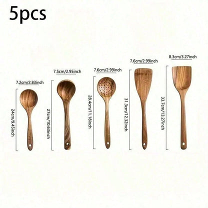 5pcs Wooden Spoons, Sturdy Wooden Kitchen Utensils With A Box, Lightweight And Heat Resistant, Kitchen Supplies Baking Accessories