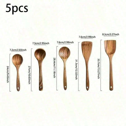 5pcs Wooden Spoons, Sturdy Wooden Kitchen Utensils With A Box, Lightweight And Heat Resistant, Kitchen Supplies Baking Accessories