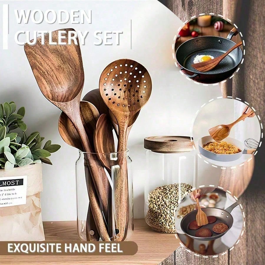 5pcs Wooden Spoons, Sturdy Wooden Kitchen Utensils With A Box, Lightweight And Heat Resistant, Kitchen Supplies Baking Accessories