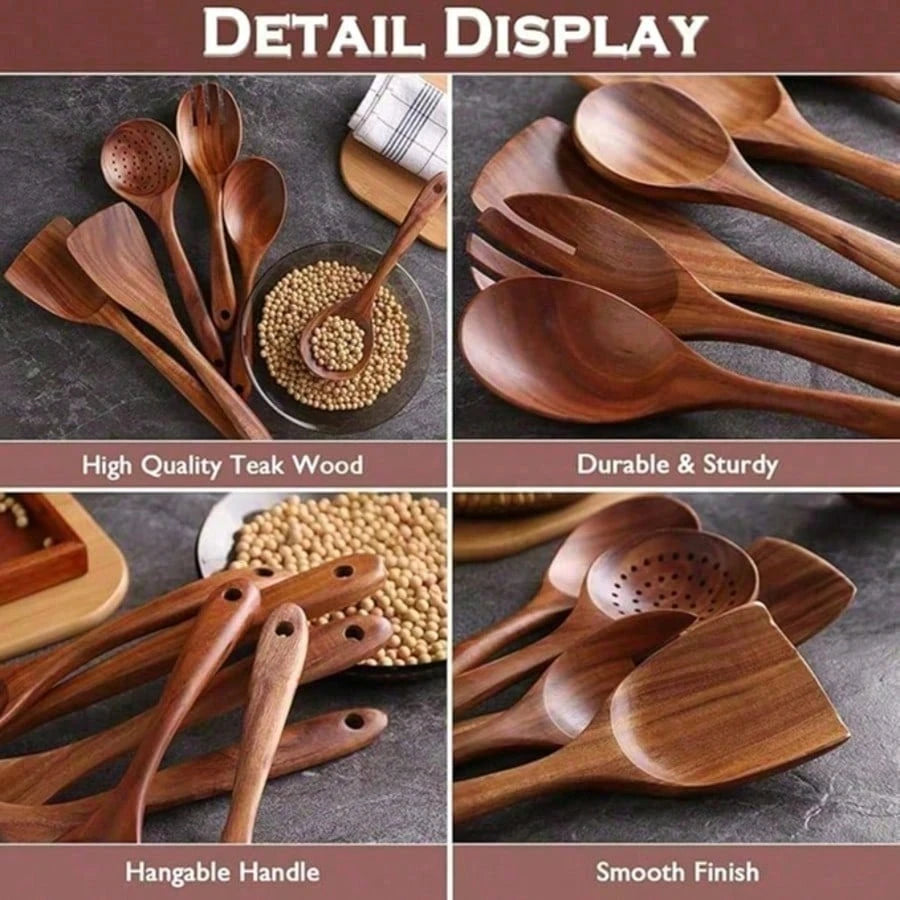 5pcs Wooden Spoons, Sturdy Wooden Kitchen Utensils With A Box, Lightweight And Heat Resistant, Kitchen Supplies Baking Accessories