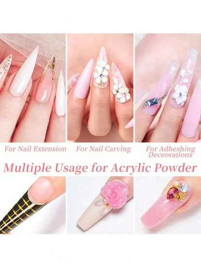 6 Colors Acrylic Powder Set, Nude Pink White High Gloss Acrylic Powder Set, Nail Art DIY Design, Nail Extension And Nail Carving, Professional Polymer 3D Acrylic Nail Set