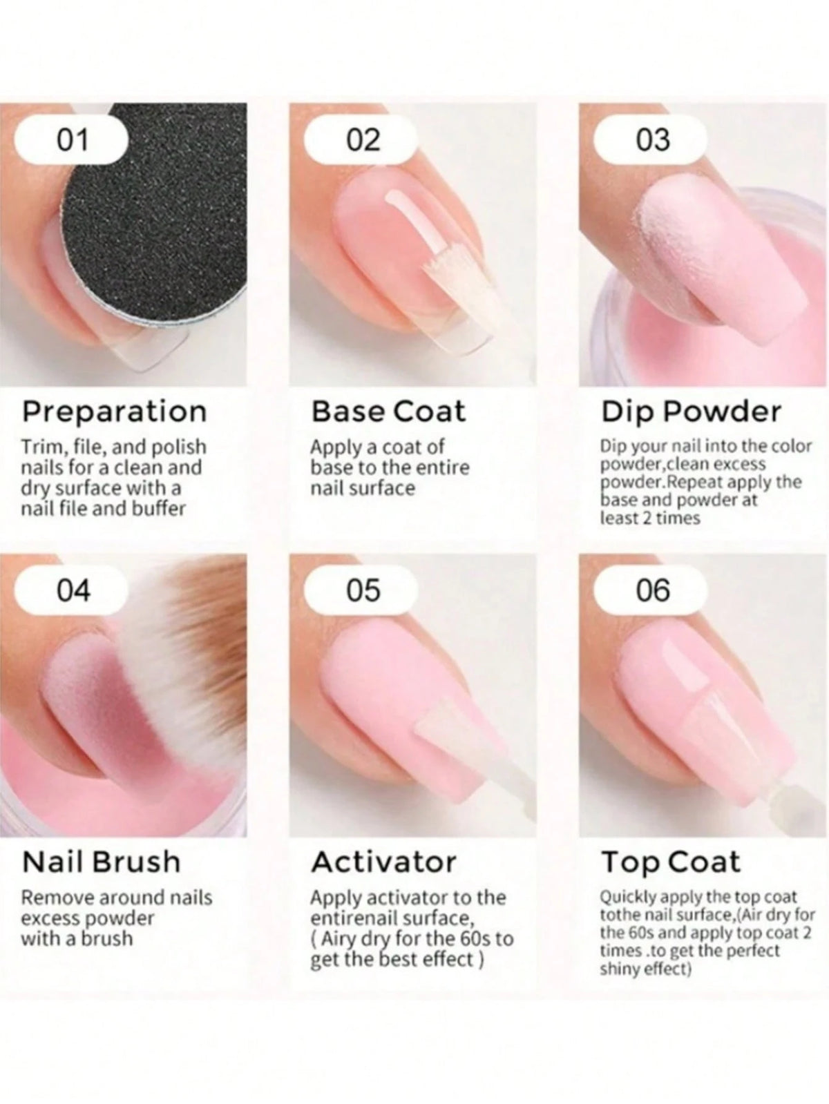 6 Colors Acrylic Powder Set, Nude Pink White High Gloss Acrylic Powder Set, Nail Art DIY Design, Nail Extension And Nail Carving, Professional Polymer 3D Acrylic Nail Set