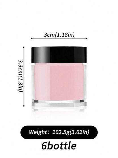 6 Colors Acrylic Powder Set, Nude Pink White High Gloss Acrylic Powder Set, Nail Art DIY Design, Nail Extension And Nail Carving, Professional Polymer 3D Acrylic Nail Set