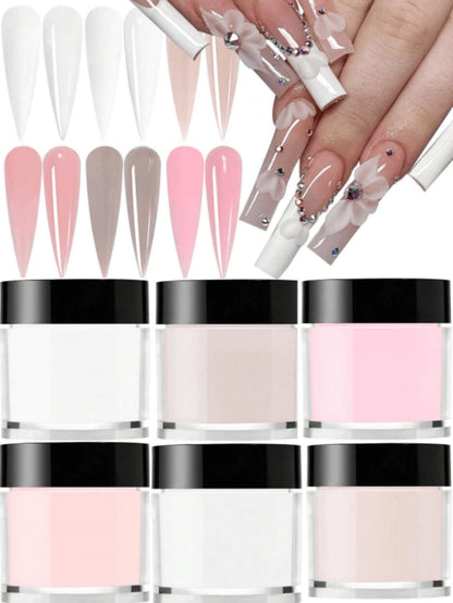 6 Colors Acrylic Powder Set, Nude Pink White High Gloss Acrylic Powder Set, Nail Art DIY Design, Nail Extension And Nail Carving, Professional Polymer 3D Acrylic Nail Set