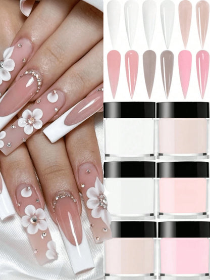 6 Colors Acrylic Powder Set, Nude Pink White High Gloss Acrylic Powder Set, Nail Art DIY Design, Nail Extension And Nail Carving, Professional Polymer 3D Acrylic Nail Set