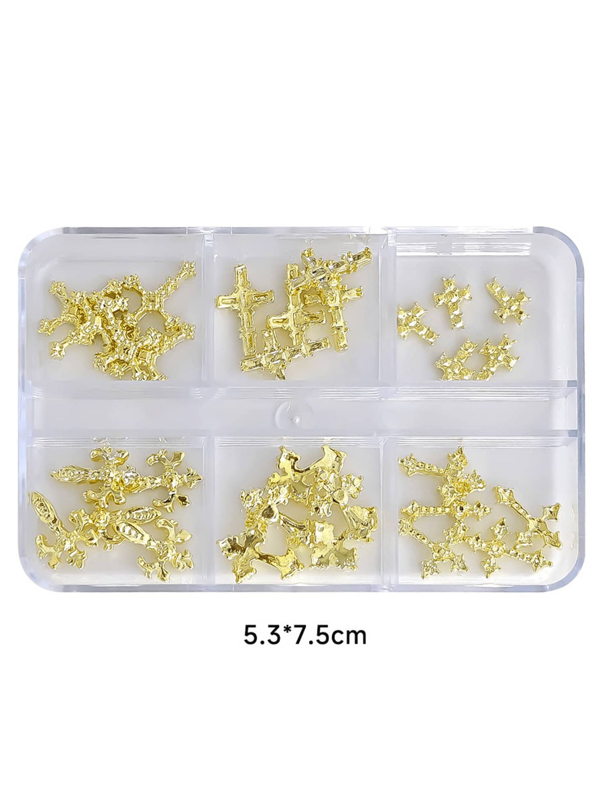 6 Grids Halloween Vintage Gothic Rhinestone Cross Nail Charms Kit, Assorted Carved Crystal Paved Cross Studs, Dual Tone Gold & Silver Dark Punk Nail Ornaments & Gems For DIY Manicure Nail Supplies Nai