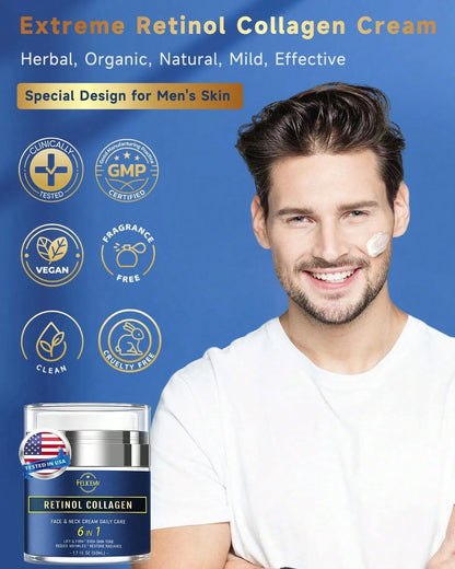 6-In-1 Face Cream For Men, Mens Face Moisturizer, Anti-Aging Face Cream For Men With Retinol Collagen & Hyaluronic Acid, Eye Bags & Dark Spot Remover, After Shave Lotion 1.7 Fl Oz