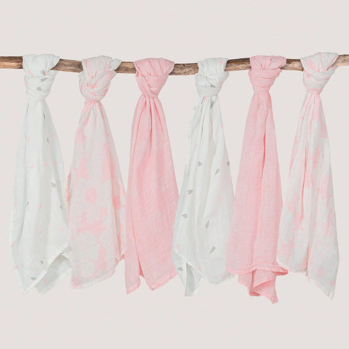 6-Pack Blooming Rose Garden Soft Organic Cotton Muslin Blankets, Swaddle Wraps For Newborn Girls & Boys, 28x28 Inches