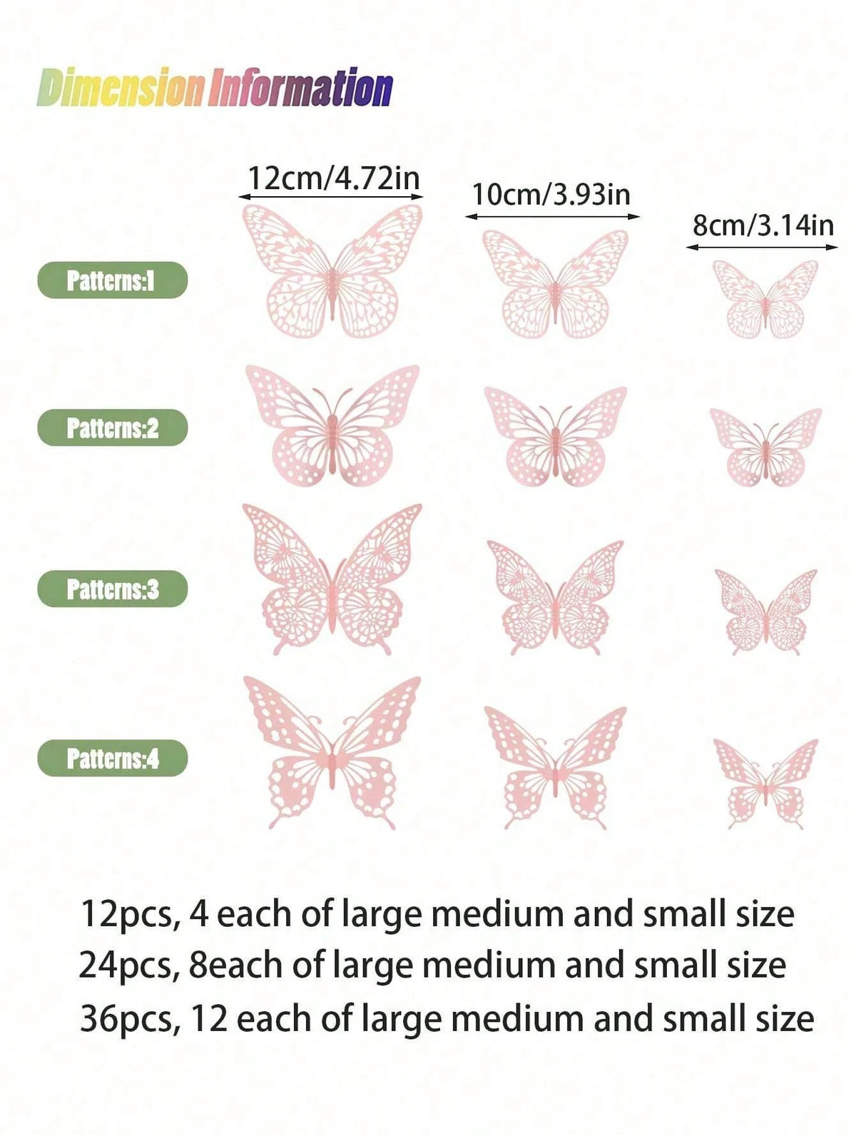 60pcs 3D Butterfly Wall Stickers, 4 Styles 3 Sizes, Butterfly Birthday Decor, Butterfly Party Decor, Cake Decor, Nursery Decor, Removable Stickers (Pink)