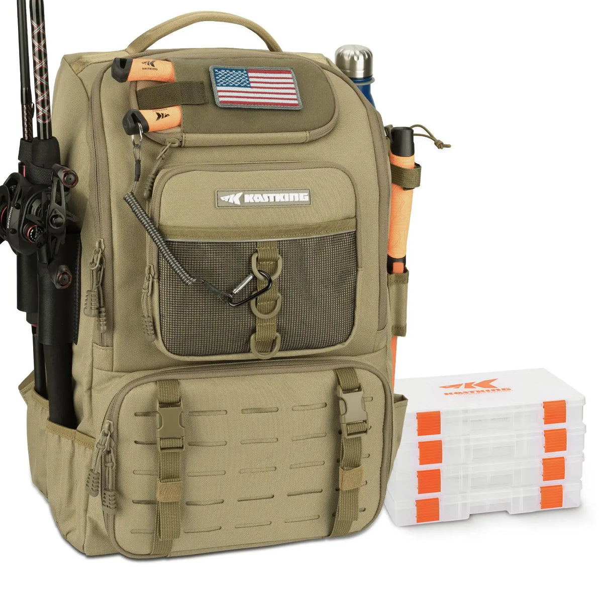 40L Fishing Tackle Backpack with Rod Holders & 4 Tackle Boxes, Waterproof Fishing Gear Storage Bag for Camping, Hunting & Outdoor Activities