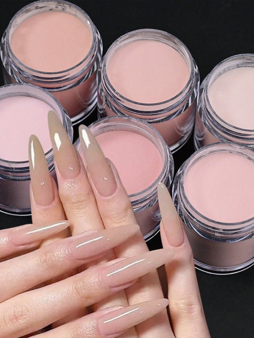 6pcs Acrylic Powder Set, Nude Pink Series High Gloss Acrylic Powder Set, Nail Art DIY Design, 6 Boxes Acrylic Nail 3D Sculpture French Manicure Extension & Nail Carving, Professional Polymer 3D Acryli