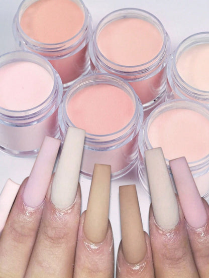 6pcs Acrylic Powder Set, Nude Pink Series High Gloss Acrylic Powder Set, Nail Art DIY Design, 6 Boxes Acrylic Nail 3D Sculpture French Manicure Extension & Nail Carving, Professional Polymer 3D Acryli