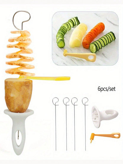 6pcs Multi-Function Tornado Potato Slicer, Manual Potato Slicing Tool For BBQ And Kitchen
